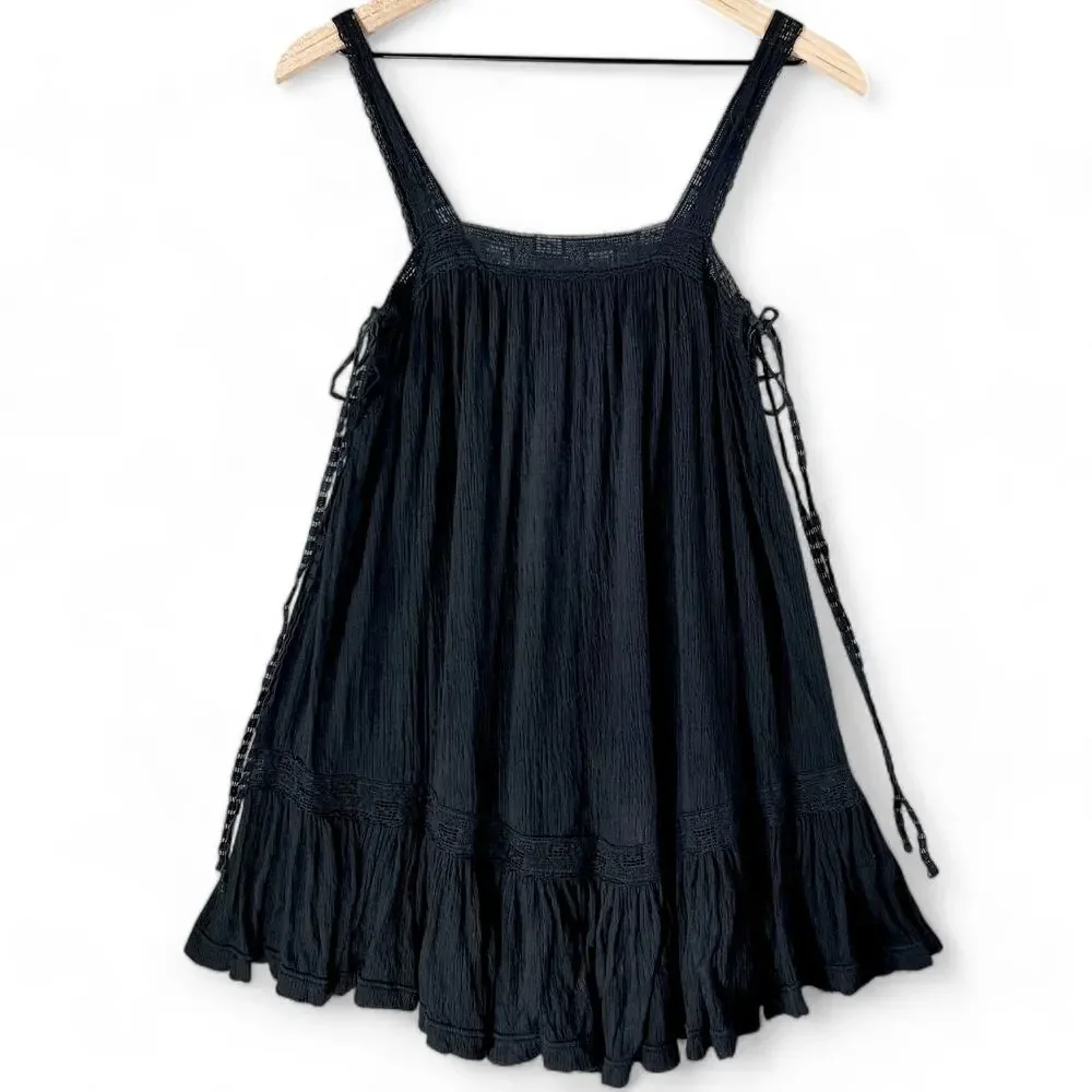 Free People Sweet Thing Bohemian Tunic Dress Witchy XS Black Crochet Whimsygoth - Picture 8 of 9